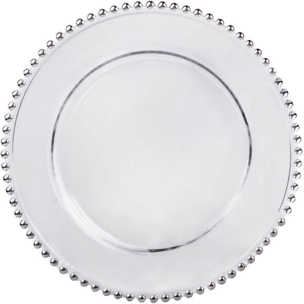 Silver beaded glass charger plate