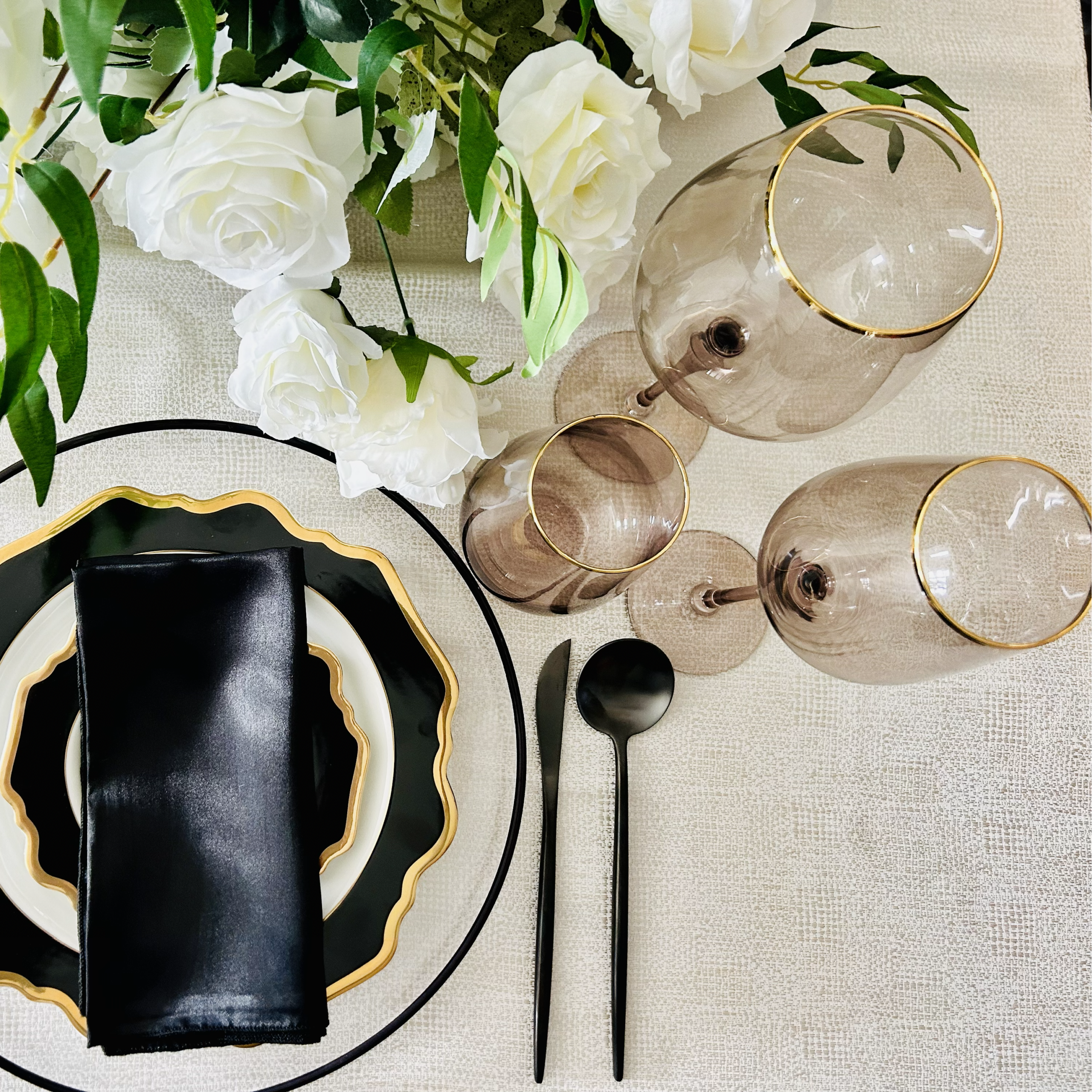 Diana Gold Rimmed Black Porcelain 10.5" Dinner Plate - Image 3