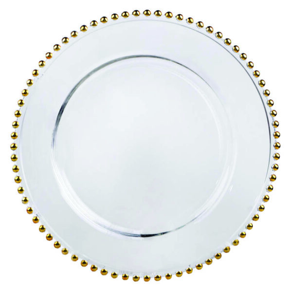 Gold beaded glass charger plate