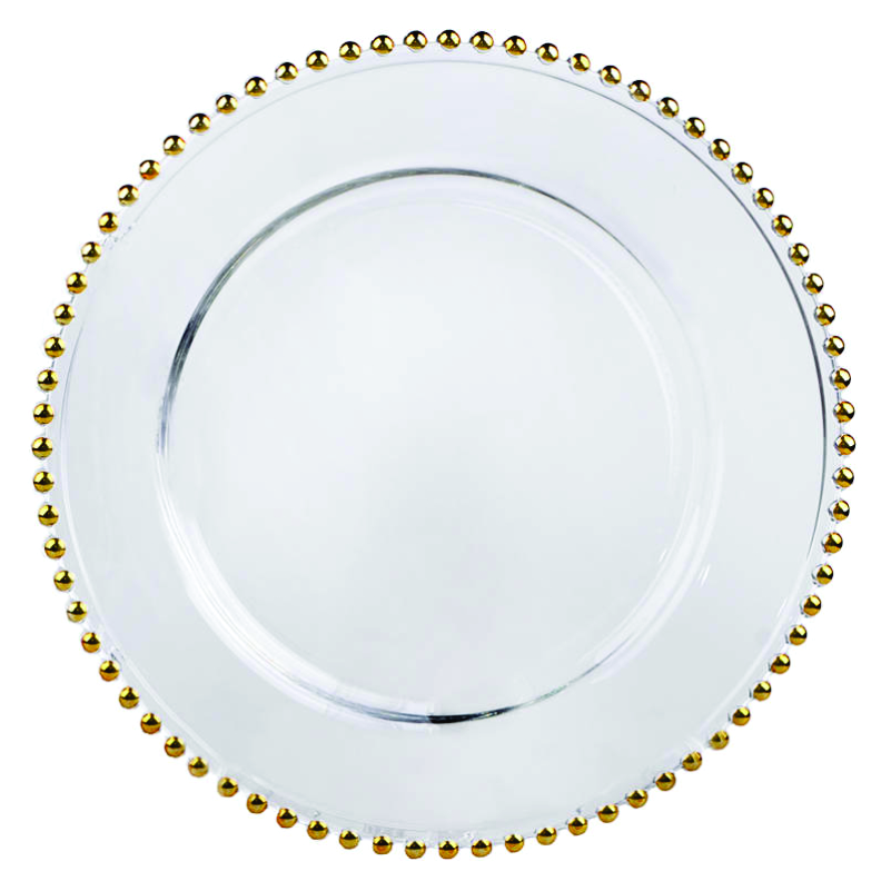 Gold beaded glass charger plate