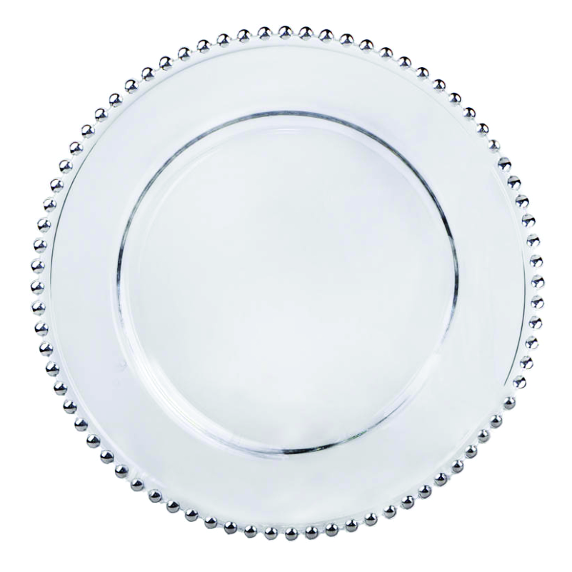 Silver beaded glass charger plate